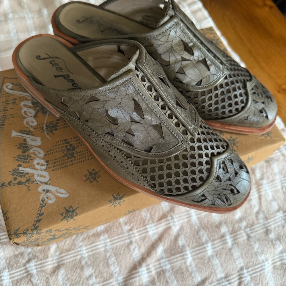 Free People Olive Cutout Mules